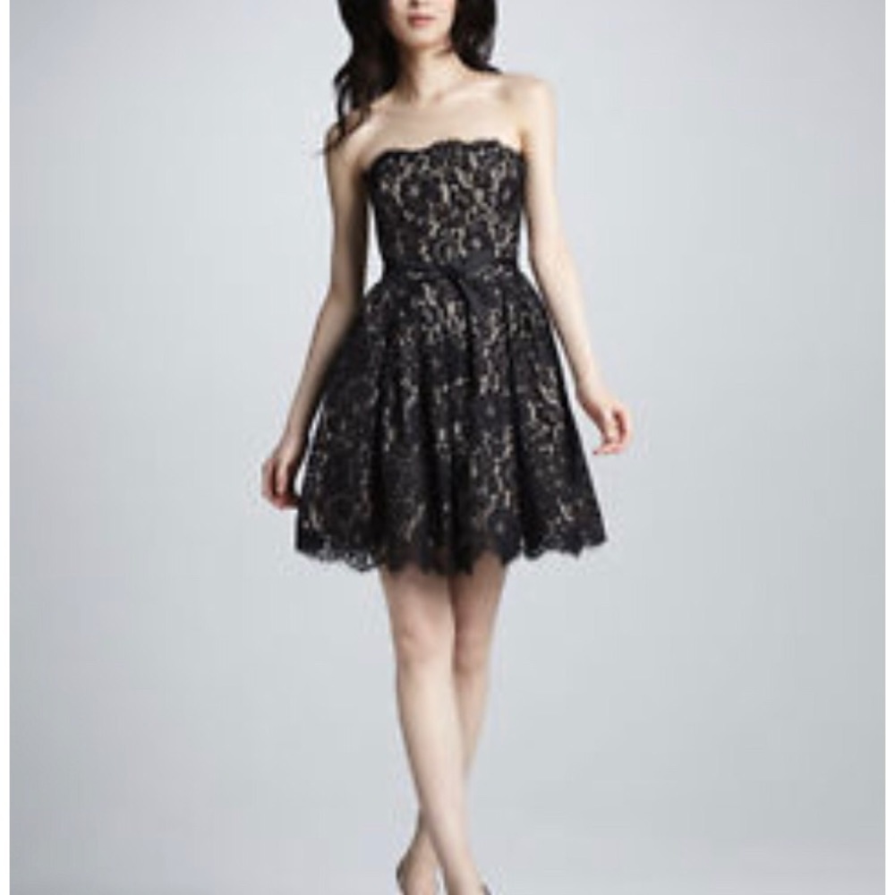 Black Lace Strapless Cocktail Dress